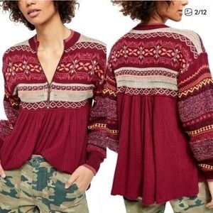 Free People Cabin Fever Burgandy tunic Sweater